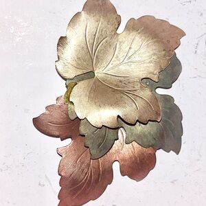 Mixed Metals Vintage Old Leaf-Shaped Metal Brooch Pin